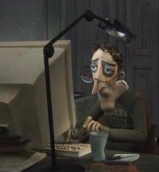 Tired dad at computer